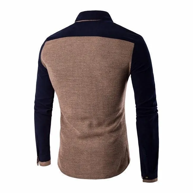 Men Casual Shirts Patchwork Slim Fit Shirts