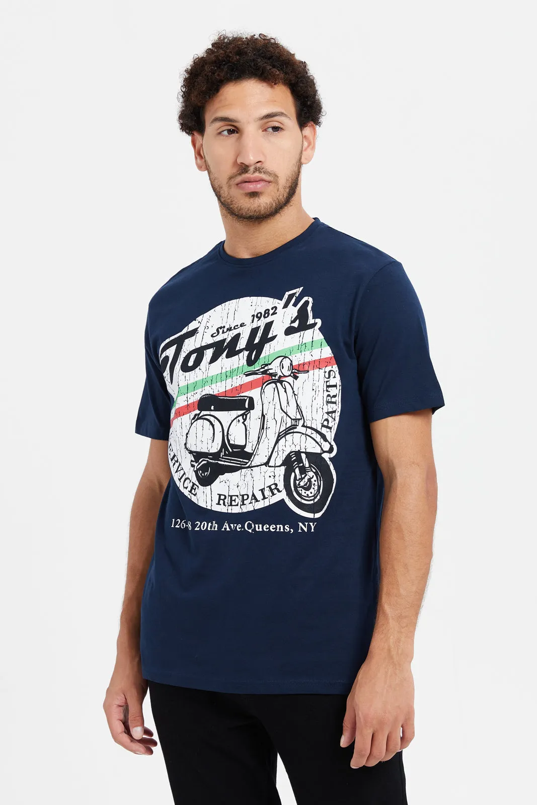 Men Navy Printed Short Sleeve T-Shirt