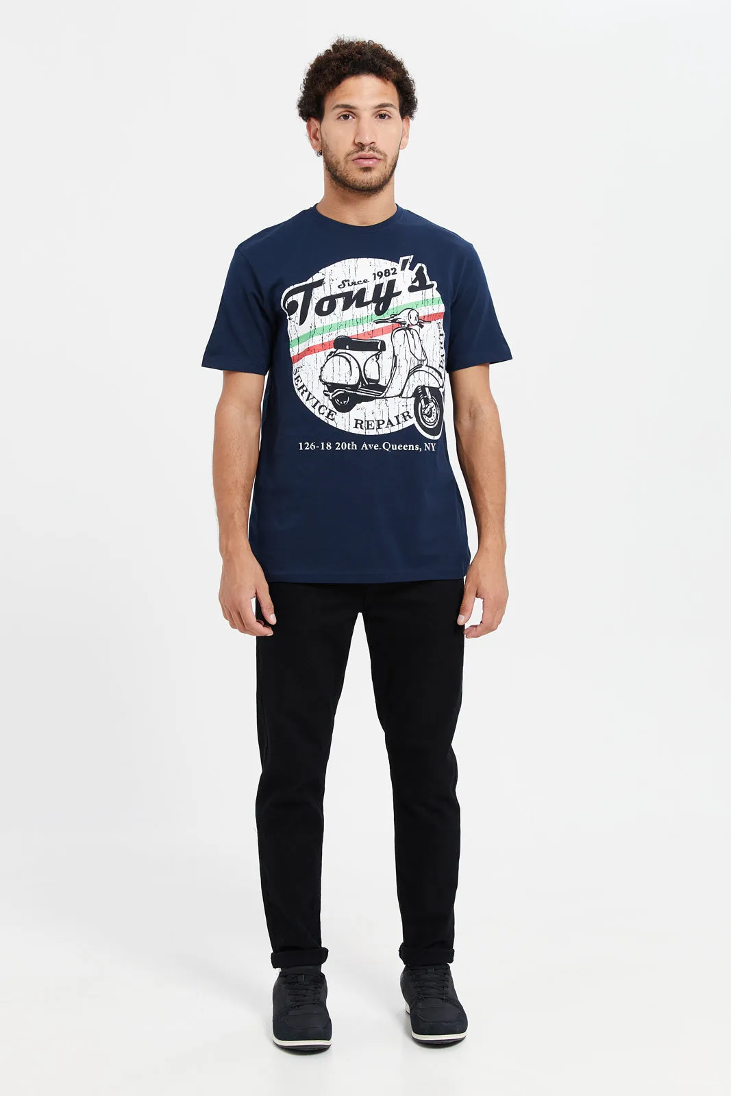 Men Navy Printed Short Sleeve T-Shirt