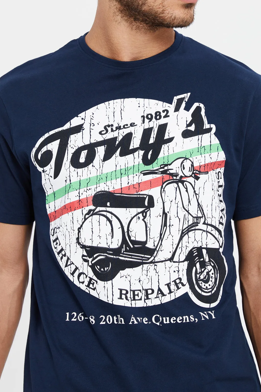 Men Navy Printed Short Sleeve T-Shirt