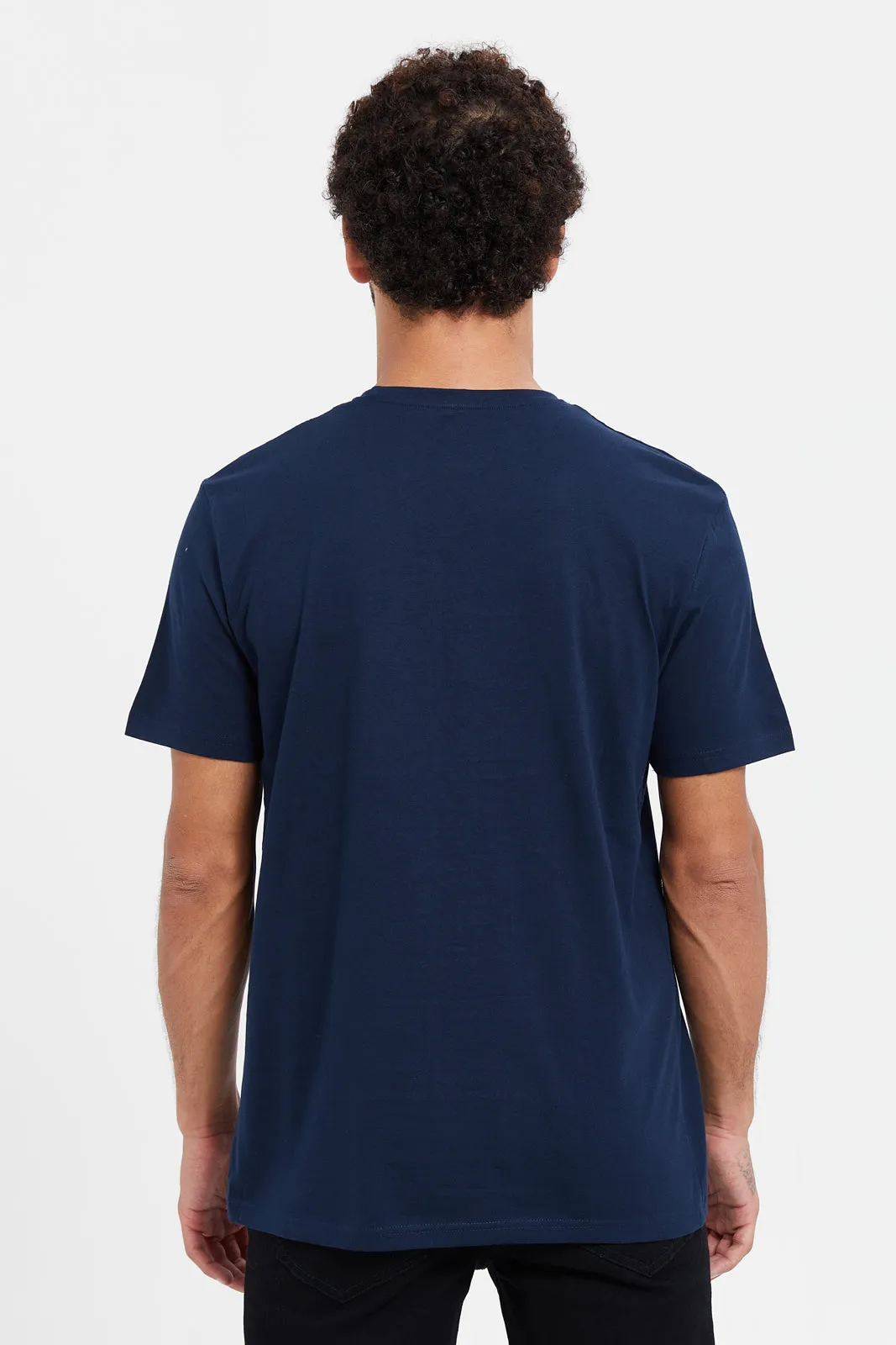 Men Navy Printed Short Sleeve T-Shirt
