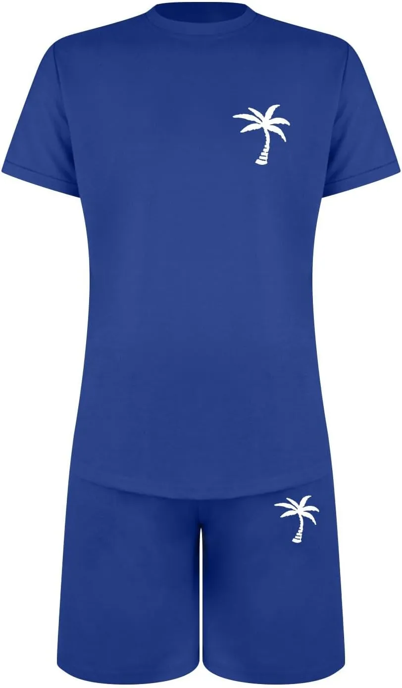 Mens 2 Piece Hawaiian Outfits Short Sleeve Casual T-Shirts and Shorts Matching Set Summer Beach Lounge Tracksuits Set