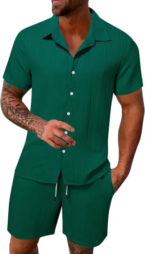 Men's 2 Pieces Outfits Hawaiian Shirt and Shorts Set 2 Piece Vacation Clothes Sport Jogger Suit Sets
