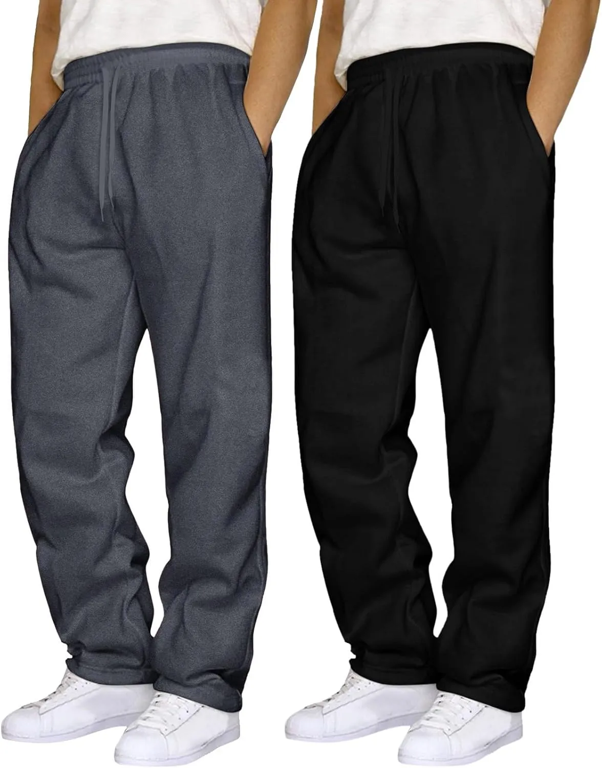 Men's 2PC Stretch Cargo Pants, Fleece Lightweight Comfy Cargo Pants, Sweatpants High Stretch Multi-Pocket Cargo Pants