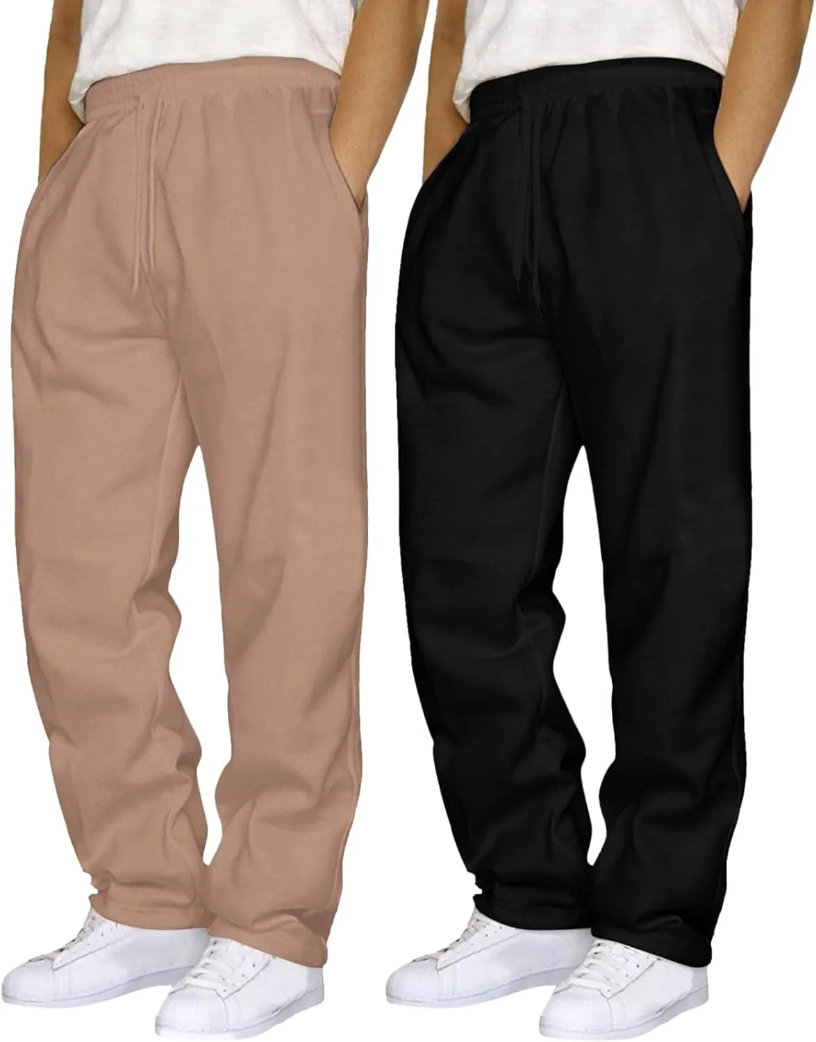 Men's 2PC Stretch Cargo Pants, Fleece Lightweight Comfy Cargo Pants, Sweatpants High Stretch Multi-Pocket Cargo Pants