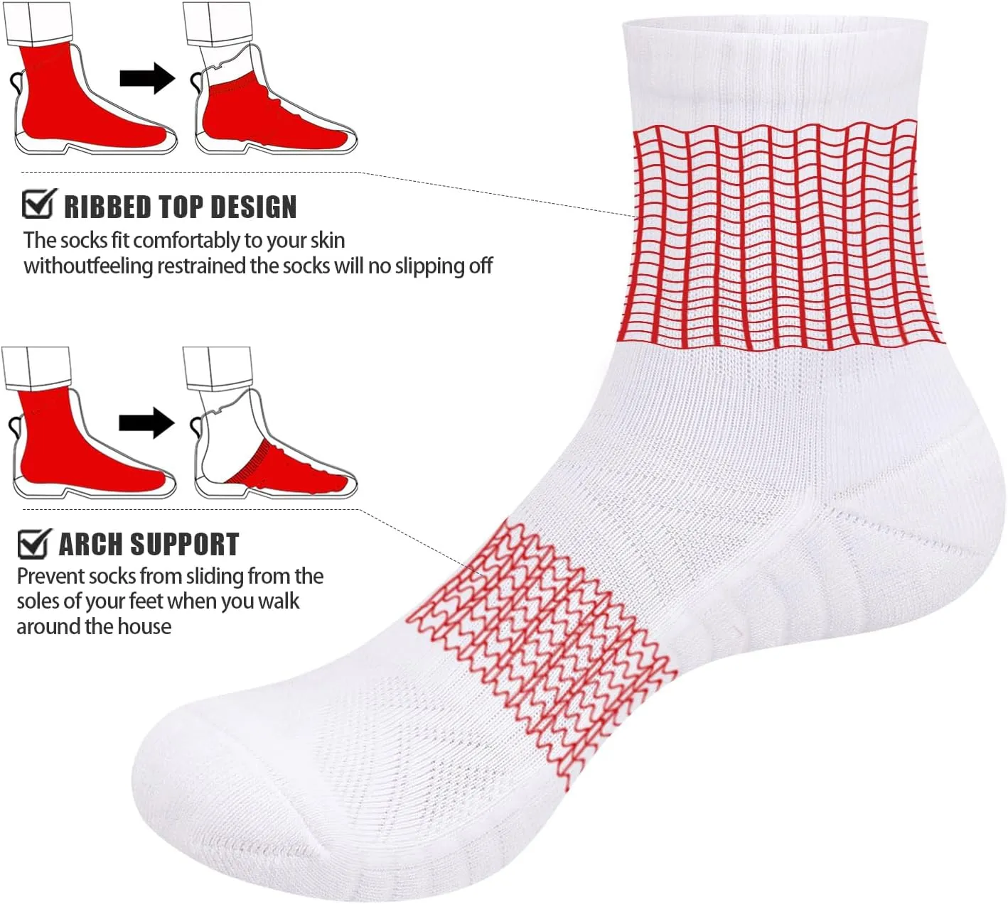 Mens Ankle Gym Golf Tennis Training Athletic Socks For Men, Moisture Wicking Cushioned Quarter Crew Socks, 5 Pairs
