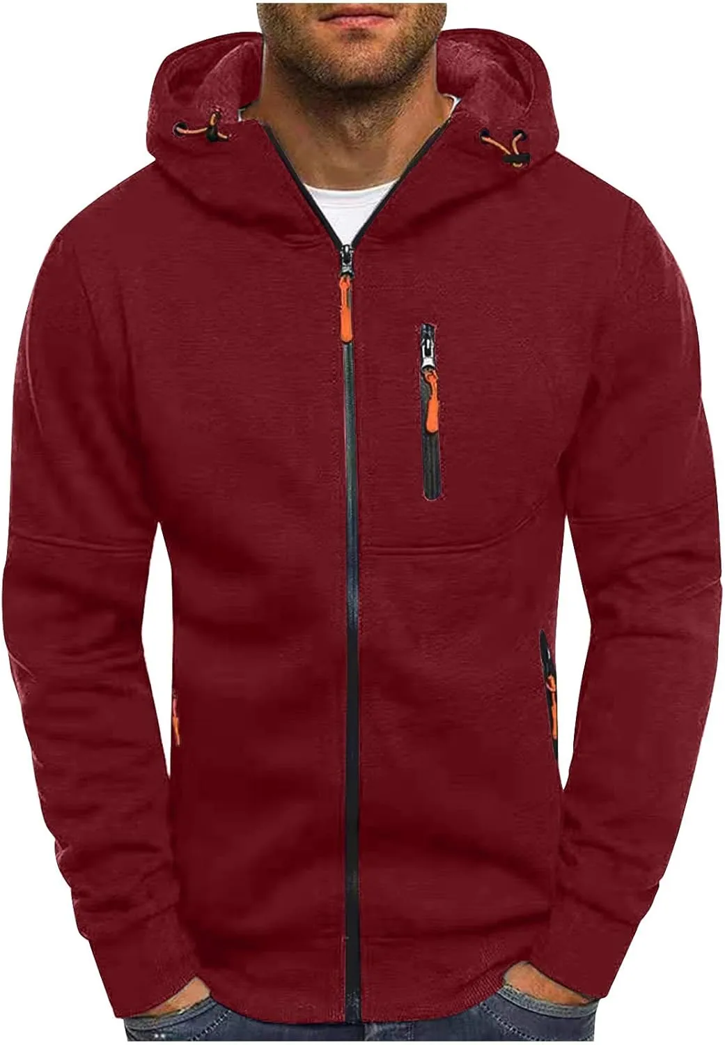 Men's Athletic Full Zip Jacket Long Sleeve Zipper Hoodies Sports Fitness Outerwear Solid Sweatshirt Coat with Pocket