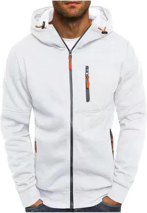 Men's Athletic Full Zip Jacket Long Sleeve Zipper Hoodies Sports Fitness Outerwear Solid Sweatshirt Coat with Pocket