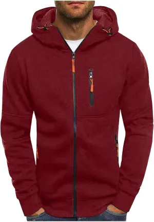 Men's Athletic Full Zip Jacket Long Sleeve Zipper Hoodies Sports Fitness Outerwear Solid Sweatshirt Coat with Pocket