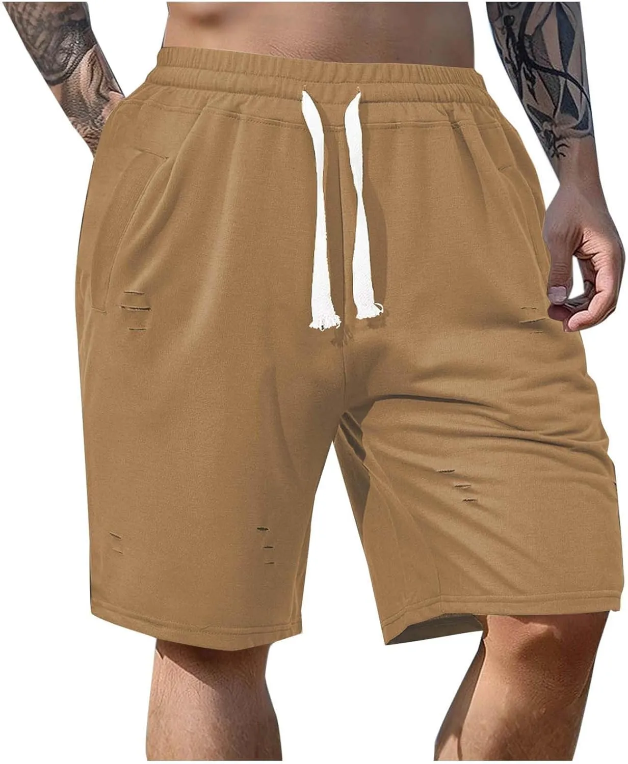 Men's Athletic Waffle Shorts Quick Dry with Pockets Bermuda Gym Running Workout Lightweight Activewear Trunks