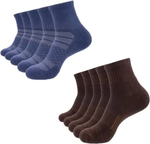 Mens Brown and Blue Cotton Cushioned Athletic Running Ankle Quarter Socks (10 Pack) w/Arch Compression Moisture-Wicking Breathable Soft Padded Sports Socks