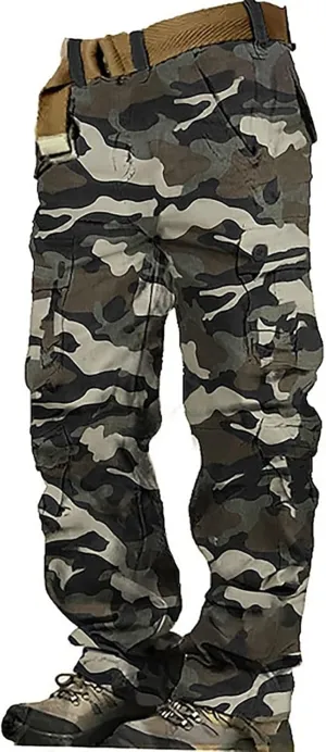 Men's Cargo Sweatpants Fleece Joggers with Large Pockets Loose Soft Pants Rainproof Open Bottom Athletic Pants Men