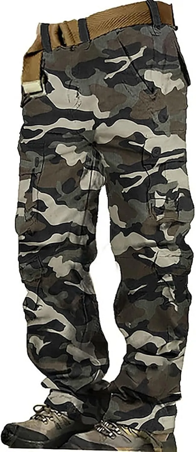 Men's Cargo Sweatpants Fleece Joggers with Large Pockets Loose Soft Pants Rainproof Open Bottom Athletic Pants Men