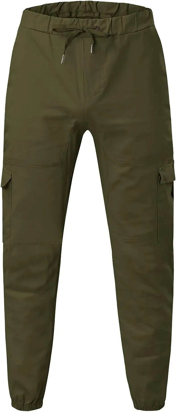 Men's Casual Cargo Pants Workout Joggers Stretch Sweatpants Hiking Drawstring Tactical Pants with Multi Pocket Stretch Pants