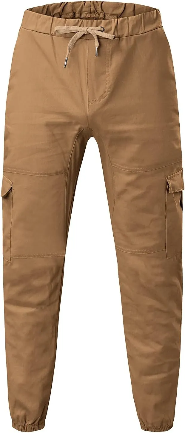 Men's Casual Cargo Pants Workout Joggers Stretch Sweatpants Hiking Drawstring Tactical Pants with Multi Pocket Stretch Pants