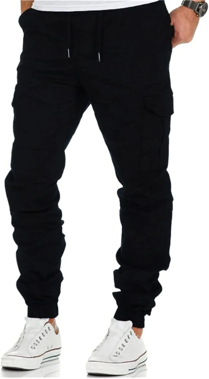 Men's Casual Cargo Pants Workout Joggers Stretch Sweatpants Hiking Drawstring Tactical Pants with Multi Pocket Stretch Pants