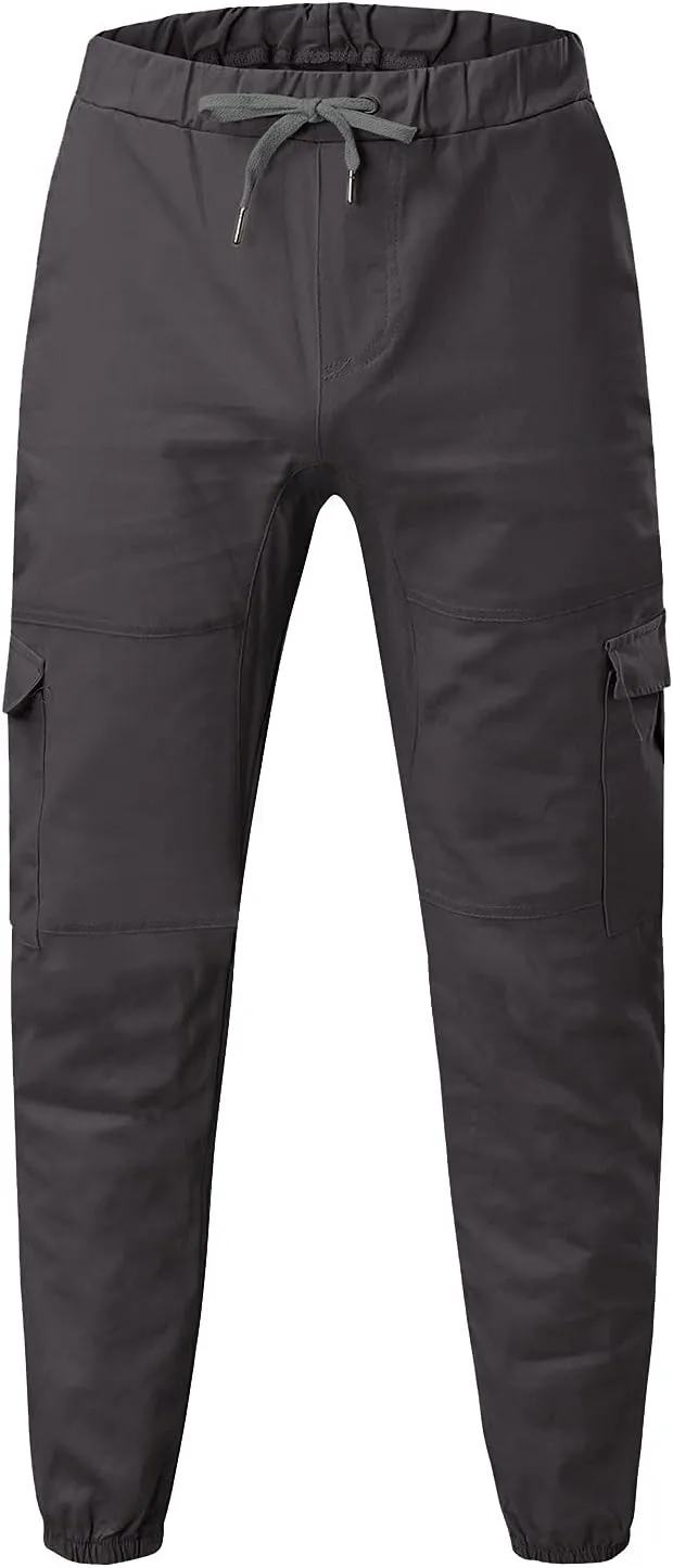 Men's Casual Cargo Pants Workout Joggers Stretch Sweatpants Hiking Drawstring Tactical Pants with Multi Pocket Stretch Pants