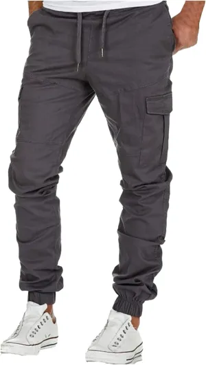 Men's Casual Cargo Pants Workout Joggers Stretch Sweatpants Hiking Drawstring Tactical Pants with Multi Pocket Stretch Pants