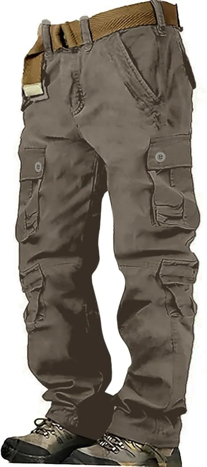 Men's Casual Cargo Pants Zipper Middle Waist Denim Long Pants Mens Loose Cargo Pants Men's Camo Cargo Pants