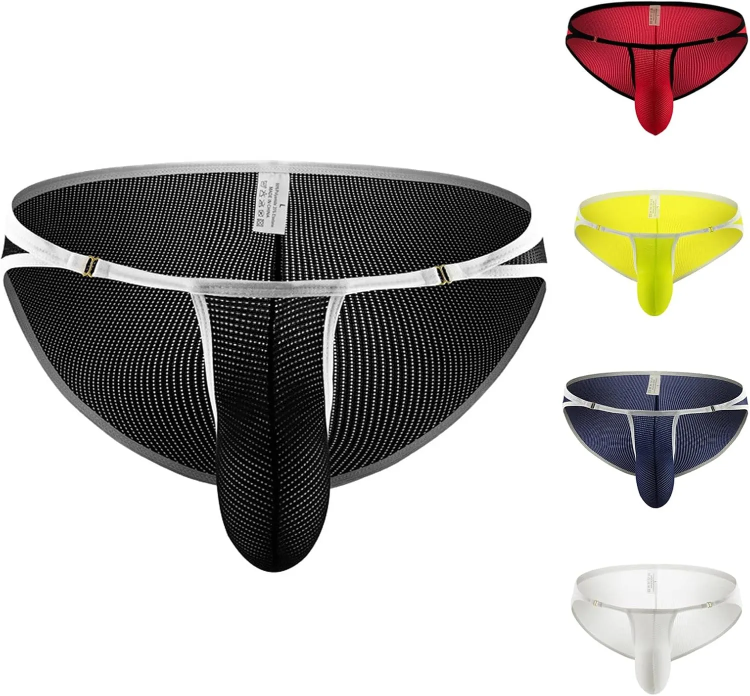 Men's Cotton Briefs Mesh Breathable Bikini Soft Stretch Underwear Bulge Enhancing Pouch Panties