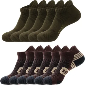 Mens Cushioned Athletic Socks - 5 pairs of Army Green Cotton Low Cut Socks & 6 pairs of Brown Running Ankle Socks