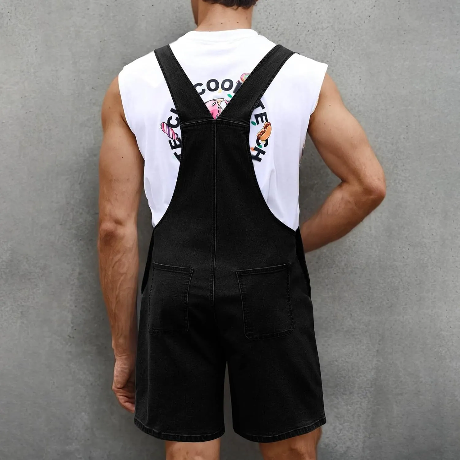 Mens Denim Overalls Slim Fit Casual Bib Pants Jumpsuit Summer Jeans Slim Fit Shorts Cargo Rompers with Pockets