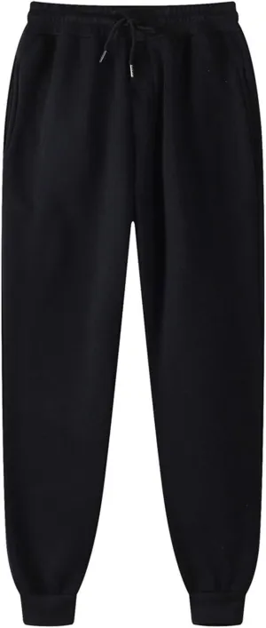 Mens Drawstring Jogging Sweatpants Fleece Active Athletic Lounge Pants with Cinched Cuffs Winter Workout Jogger Pants