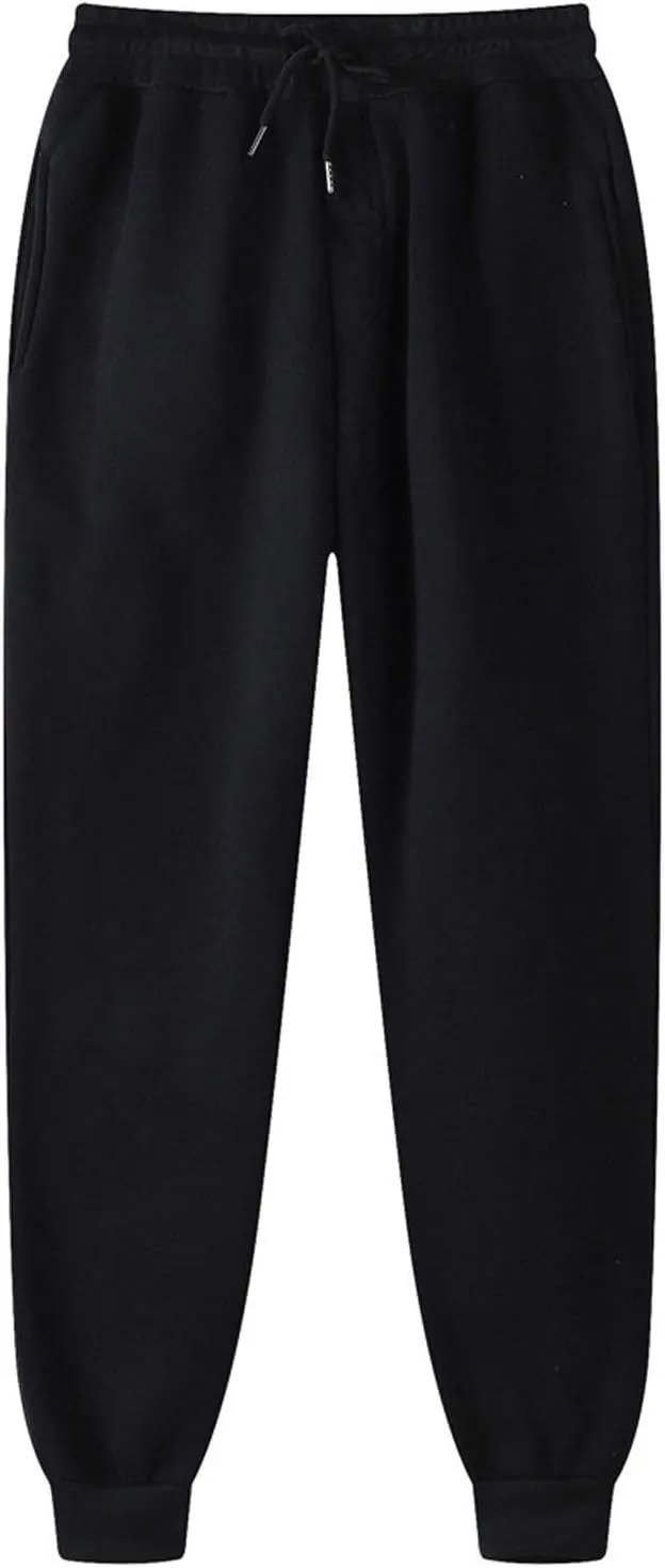 Mens Drawstring Jogging Sweatpants Fleece Active Athletic Lounge Pants with Cinched Cuffs Winter Workout Jogger Pants