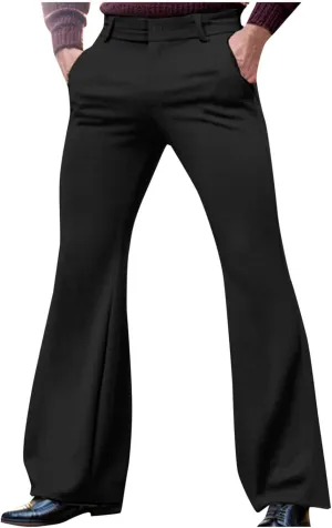 Men's Dress Pants with Pockets 2025 Trendy Casual Loose Bell Bottom Suit Pants Flat Front Slim Stretch Business Pants