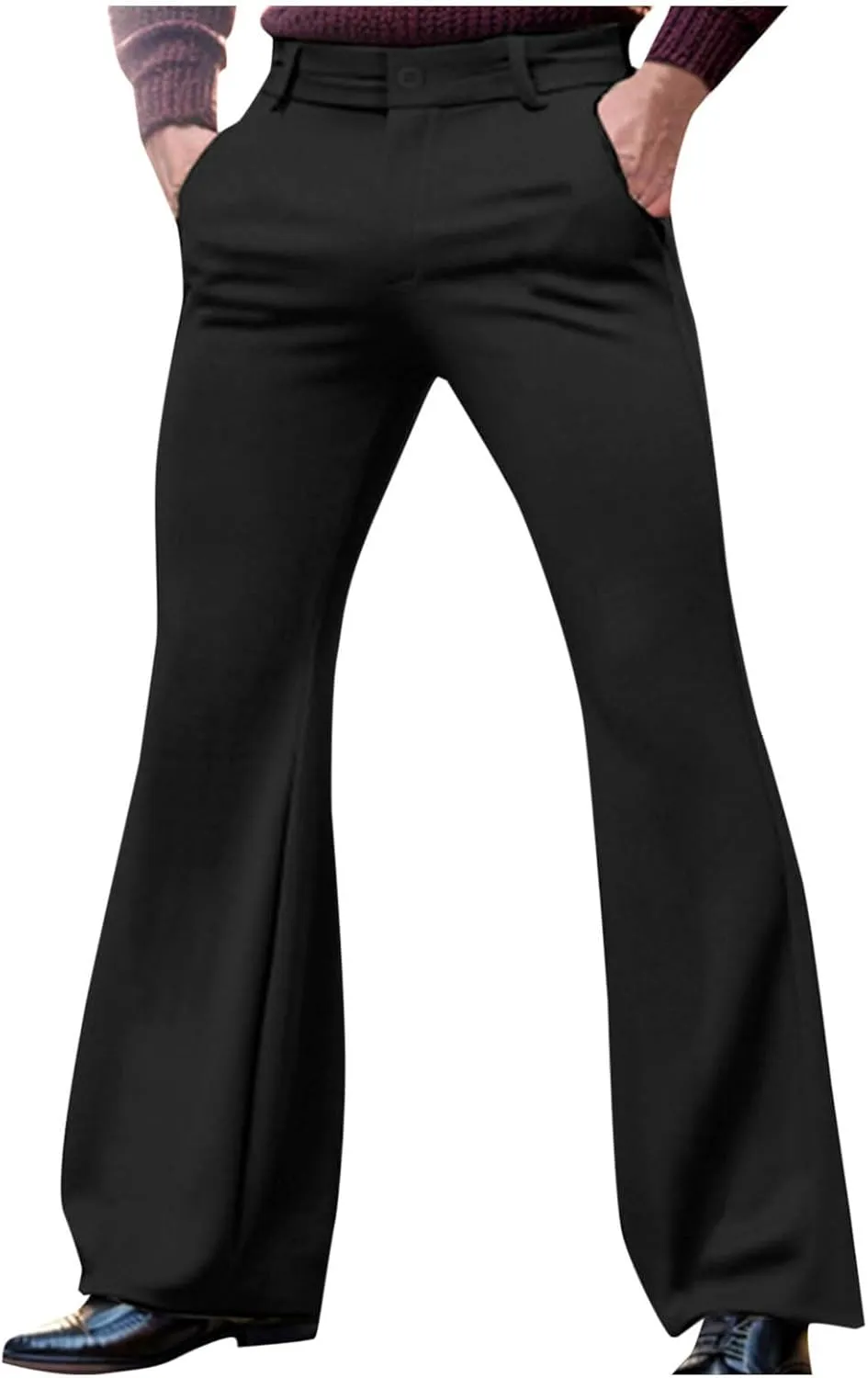 Men's Dress Pants with Pockets 2025 Trendy Casual Loose Bell Bottom Suit Pants Flat Front Slim Stretch Business Pants
