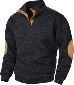 Men's Fall Oversized Knit Sweater Long Sleeve Casual Sweatshirt Comfortable Stand Collar Outdoor Button Pullover Top