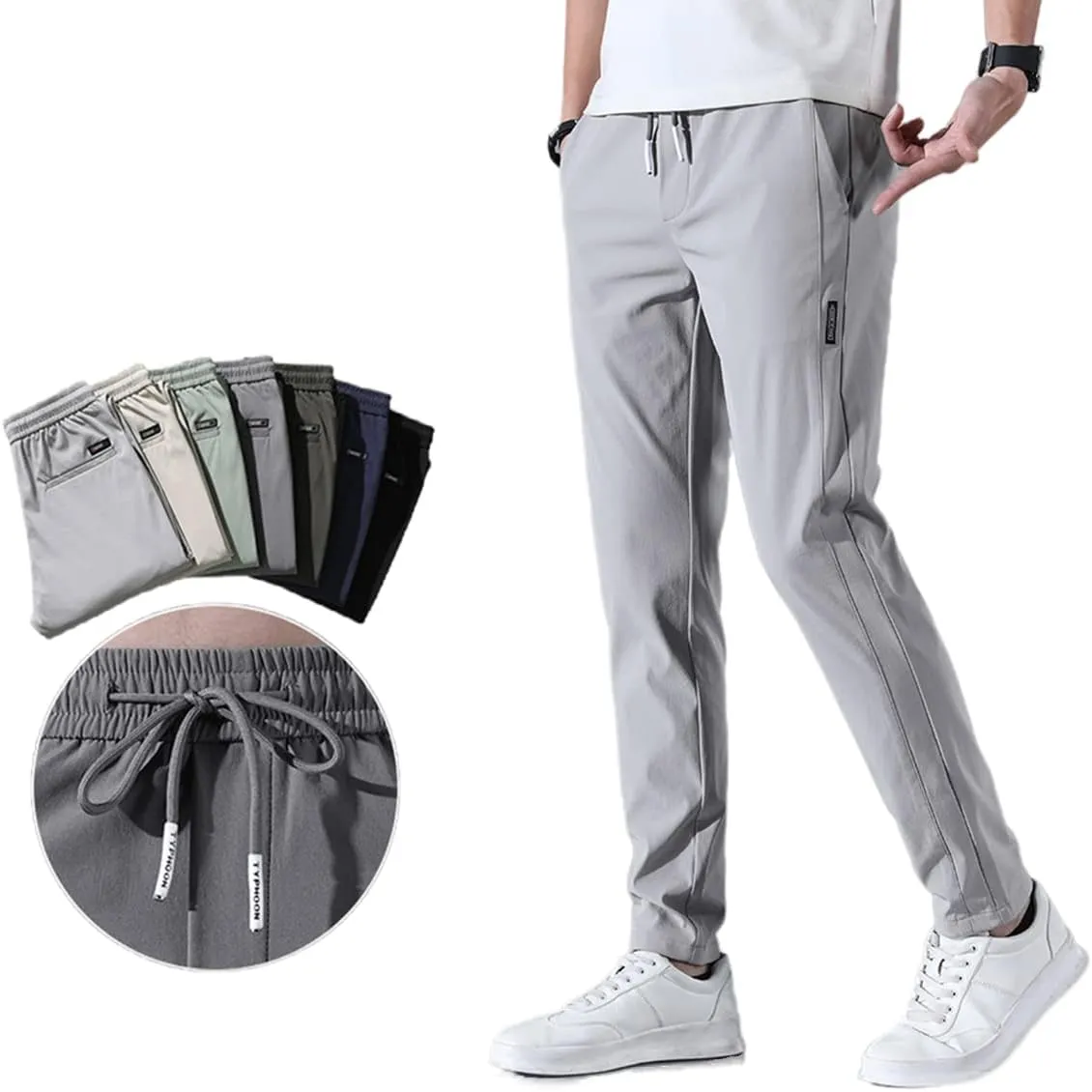 Men's Fast Dry Stretch Pants,Men's High Stretch Multi-Pocket Skinny Cargo Pants,Waterproof Hiking Pants for Men