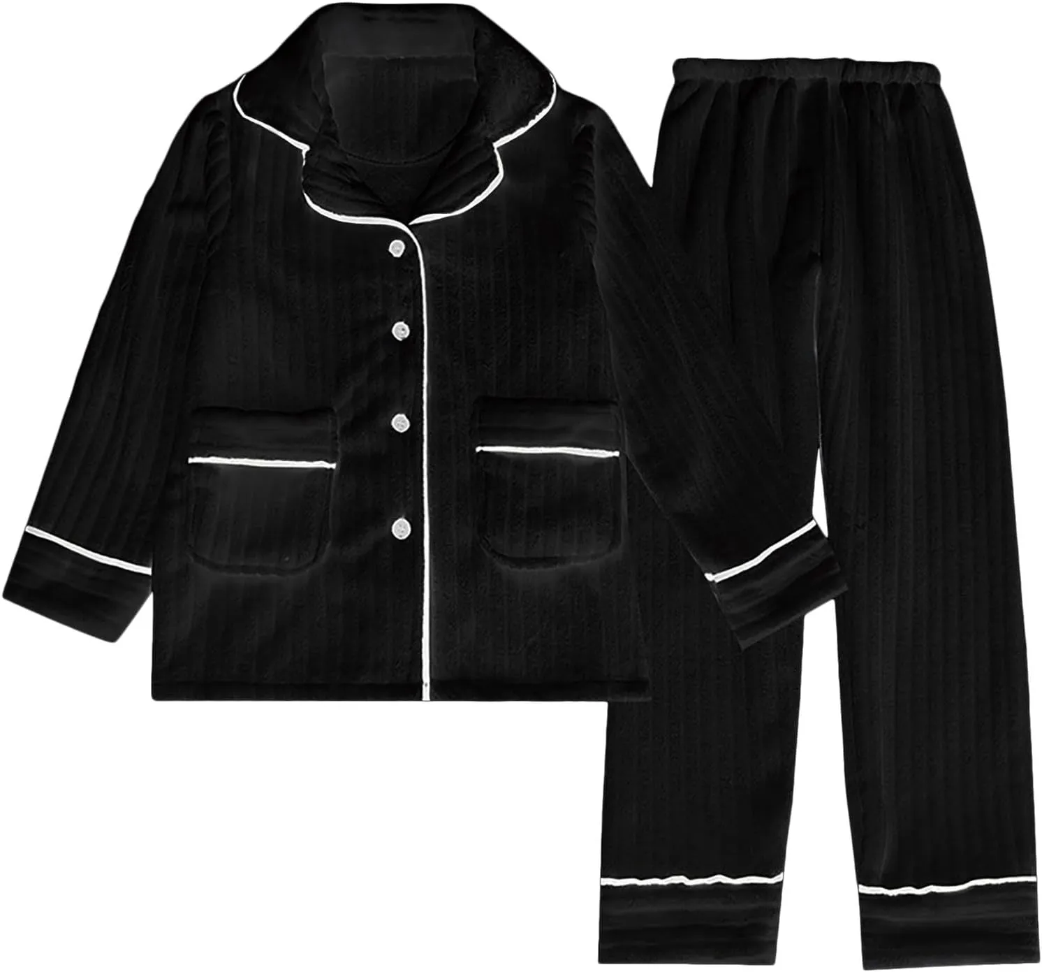 Mens Flannel Pajamas Sets Winter Warm Fuzzy Cozy Pjs 2Pc Button Down Long Sleeve Shirt Lounge Pants Sleepwear