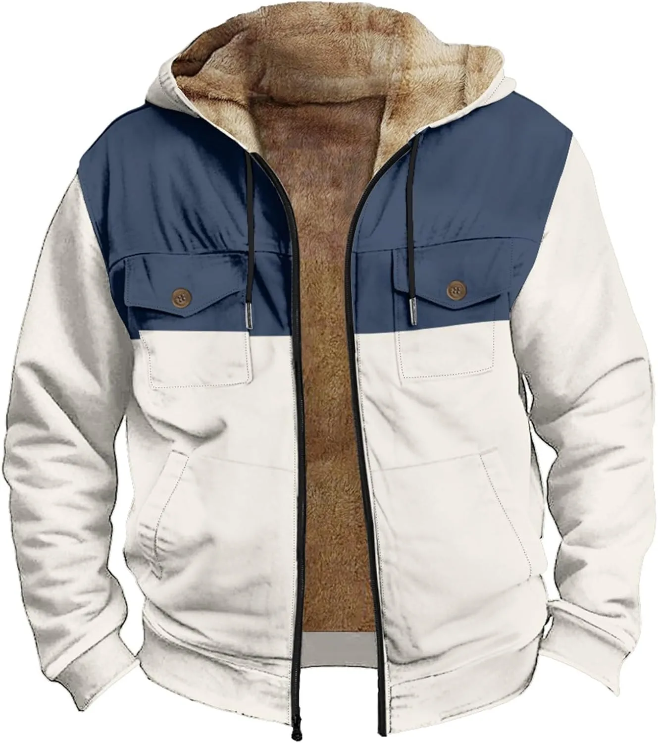 Mens Fleece Jacket Winter Warm Zip Up Hoodie Fuzzy Sherpa Lined Jacket Casual Heavyweight Thick Hooded Coat Outerwear