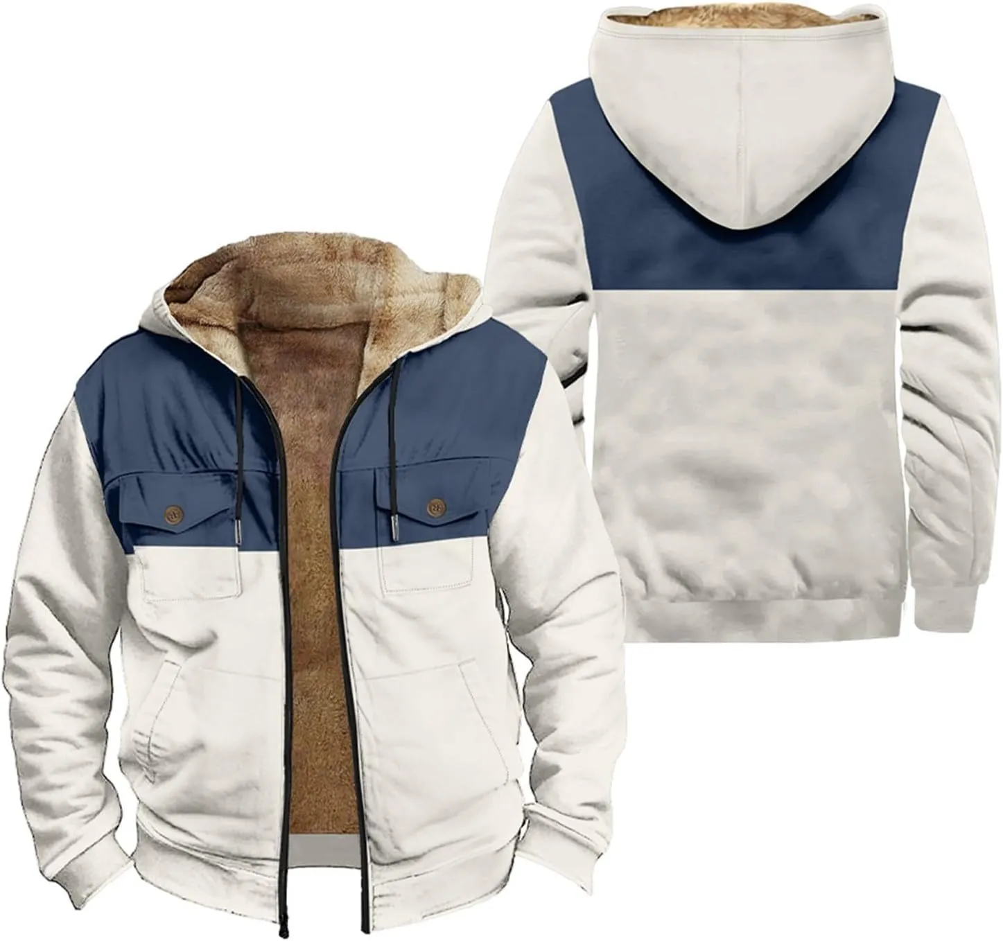 Mens Fleece Jacket Winter Warm Zip Up Hoodie Fuzzy Sherpa Lined Jacket Casual Heavyweight Thick Hooded Coat Outerwear