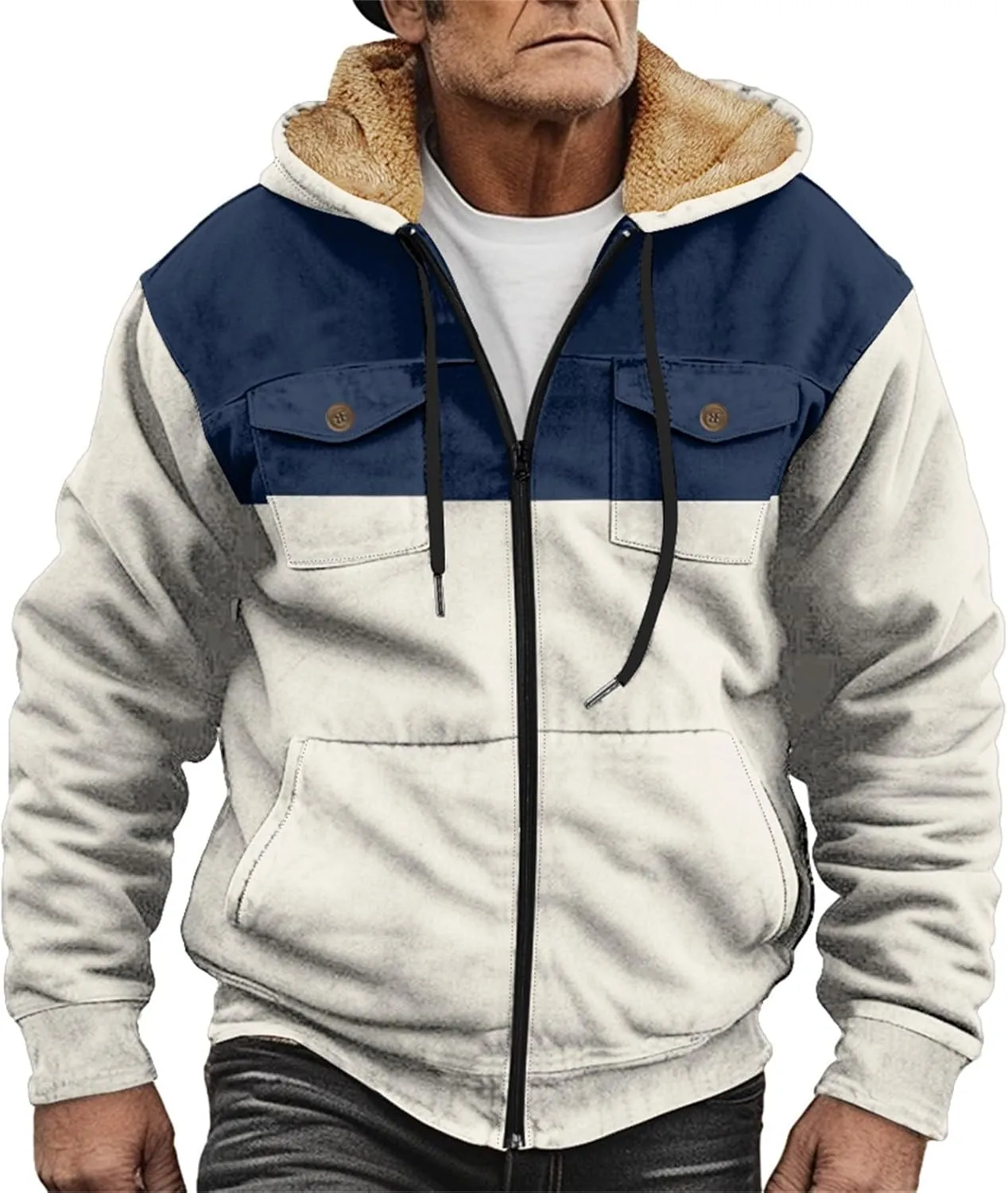 Mens Fleece Jacket Winter Warm Zip Up Hoodie Fuzzy Sherpa Lined Jacket Casual Heavyweight Thick Hooded Coat Outerwear