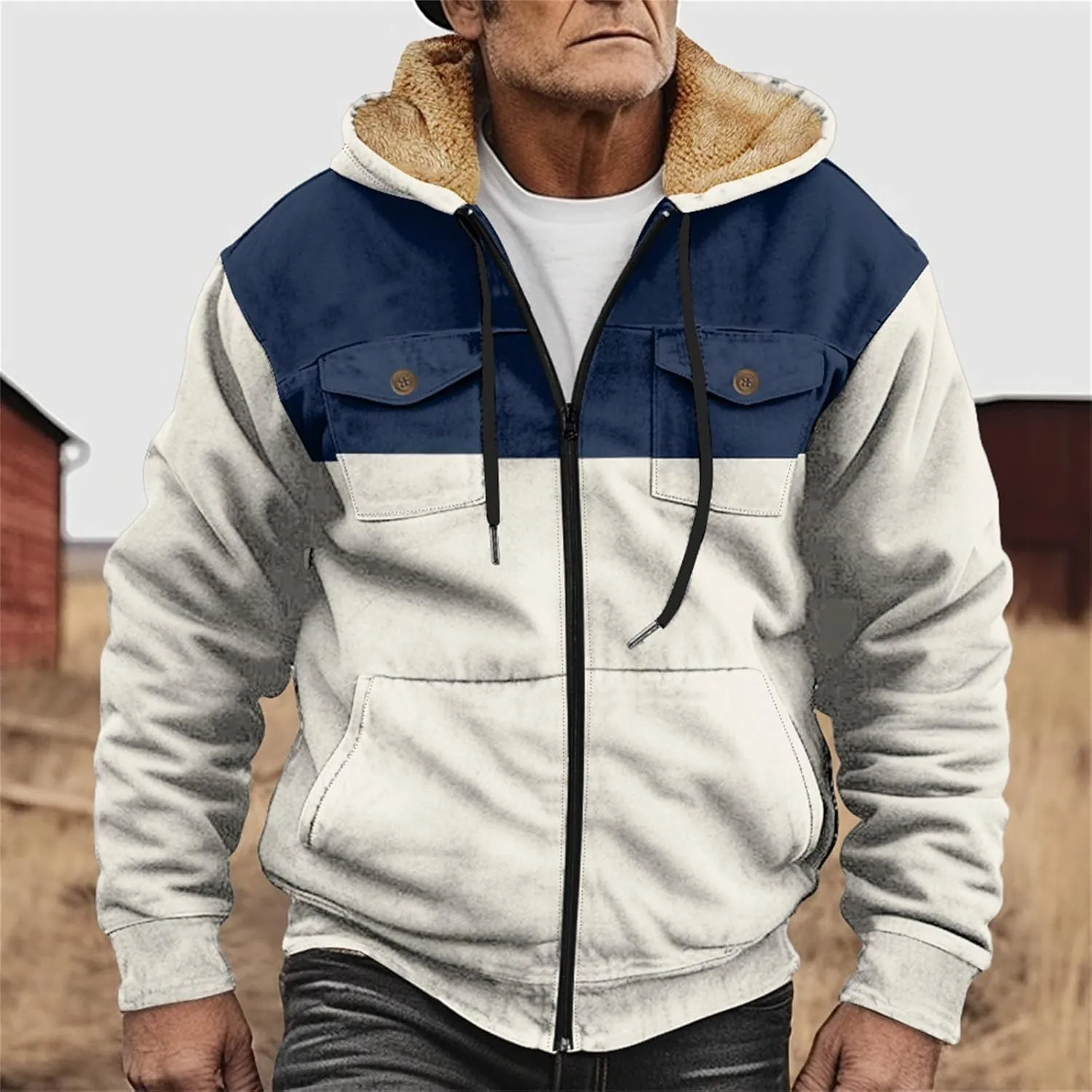 Mens Fleece Jacket Winter Warm Zip Up Hoodie Fuzzy Sherpa Lined Jacket Casual Heavyweight Thick Hooded Coat Outerwear