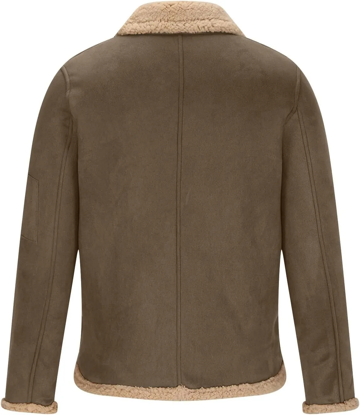 Men's Fleece Sherpa Bomber Coat Faux Leather Sherpa Fleece Lined Jackets Stand Collar Heavyweight Suede Faux Fur Trench-Coats