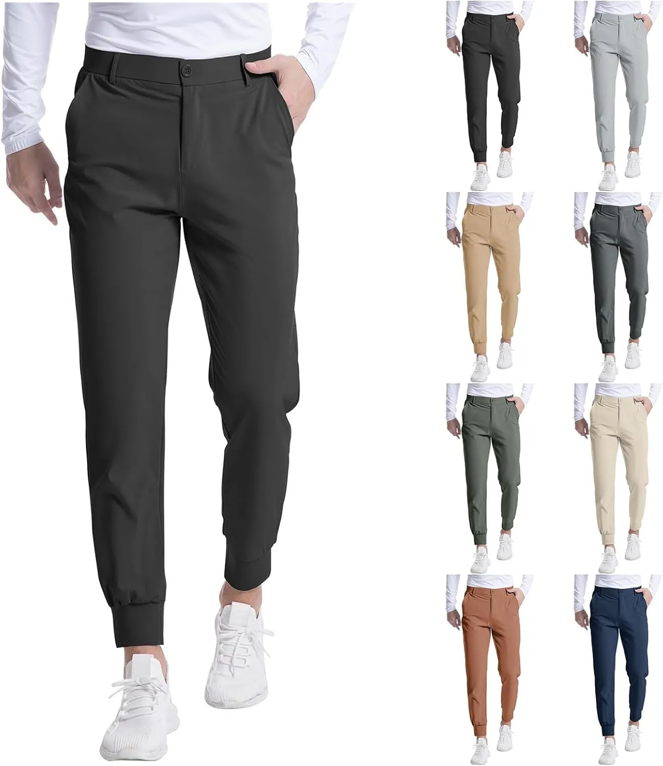 Men's Golf Pants Stretch Sweatpants with Pockets Slim Fit Work Casual Joggers Pants Lightweight Casual Trousers
