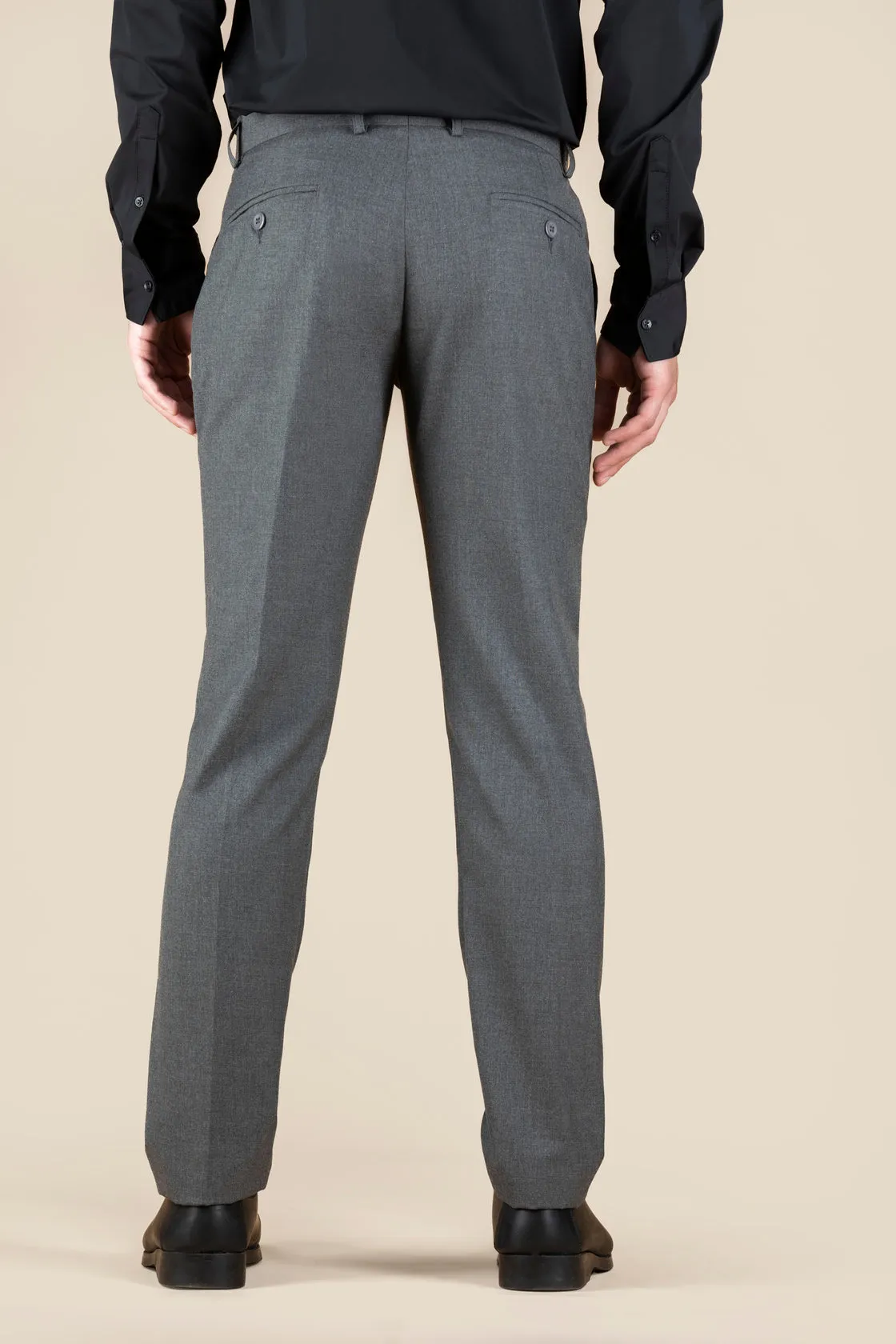 Men's Grey Slim Fit Non Stretch Formal Trouser With Flat Front