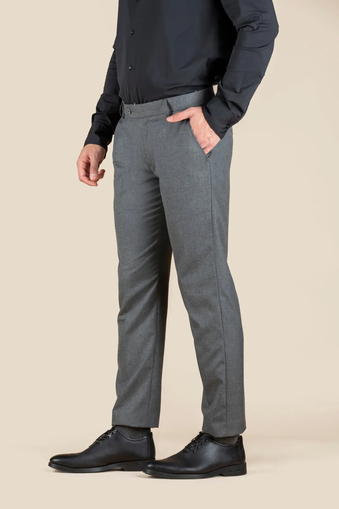 Men's Grey Slim Fit Non Stretch Formal Trouser With Flat Front