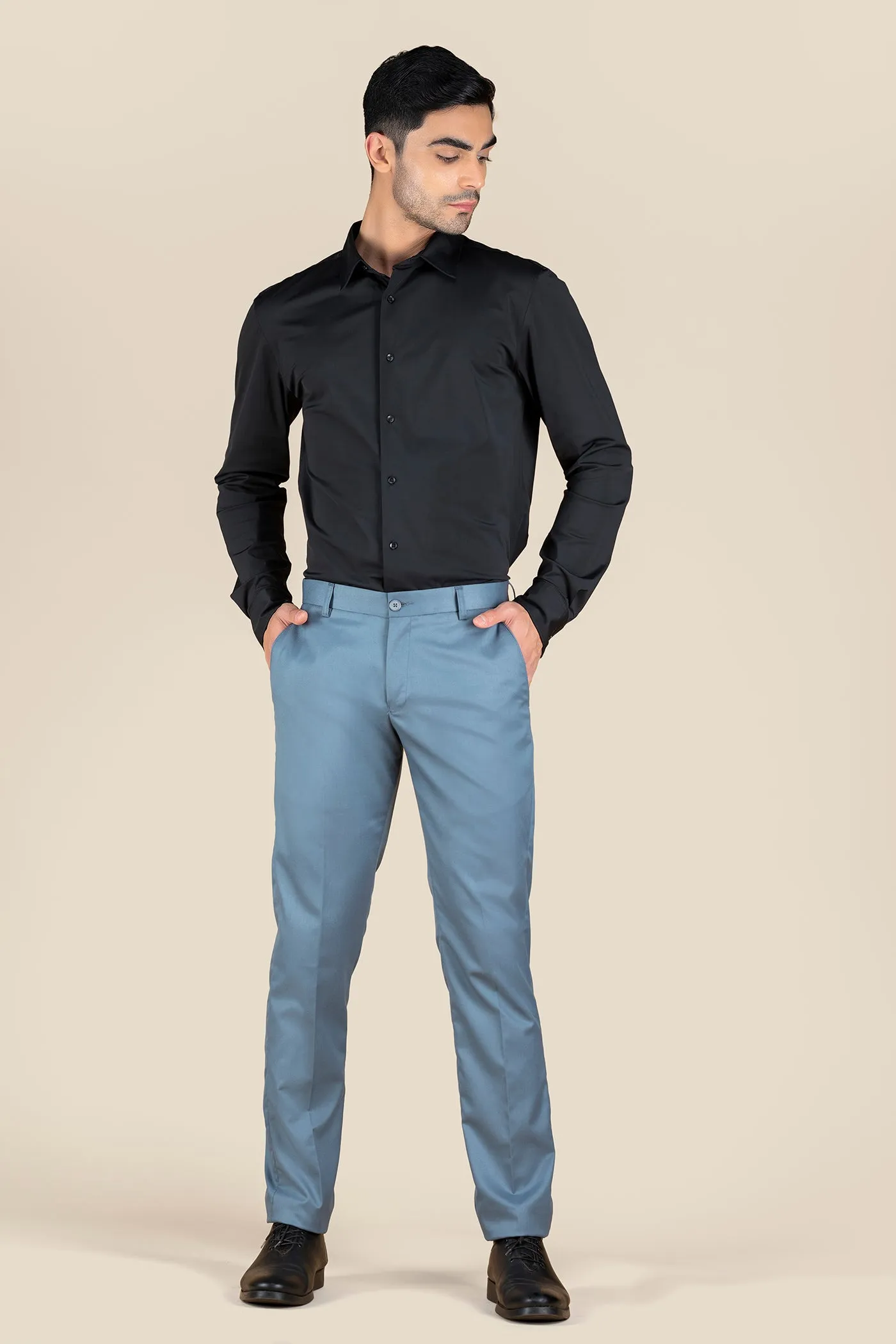 Men's Grey Solid Formal Trousers