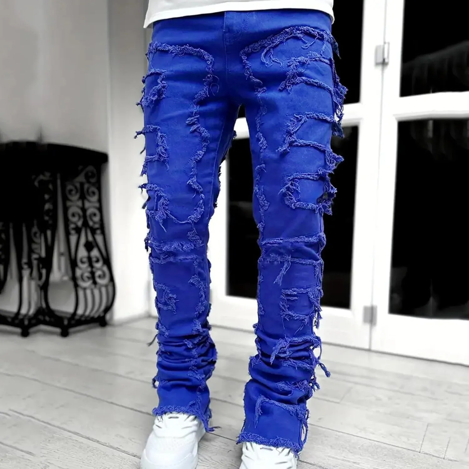 Mens Jeans Slim Fit Men's Slim Fit Stretch Jeans Ripped Skinny Jeans for Men, Distressed Straight Leg Fashion Comfort