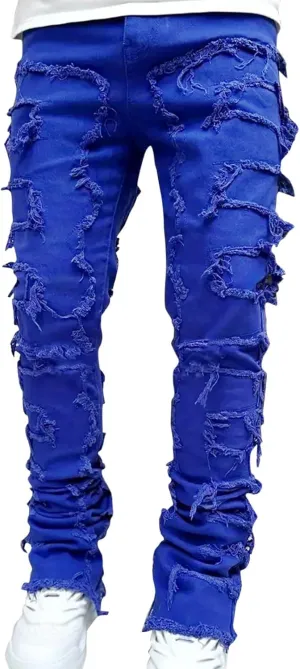 Mens Jeans Slim Fit Men's Slim Fit Stretch Jeans Ripped Skinny Jeans for Men, Distressed Straight Leg Fashion Comfort