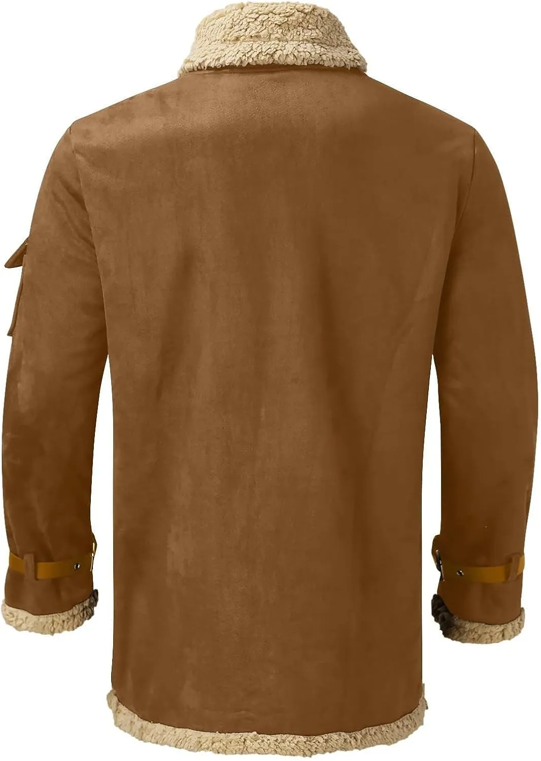 Men's Lamb Wool Bomber Coat Faux Leather Sherpa Fleece Lined Jackets Heavyweight Vintage Suede Faux Fur Trench-Coat