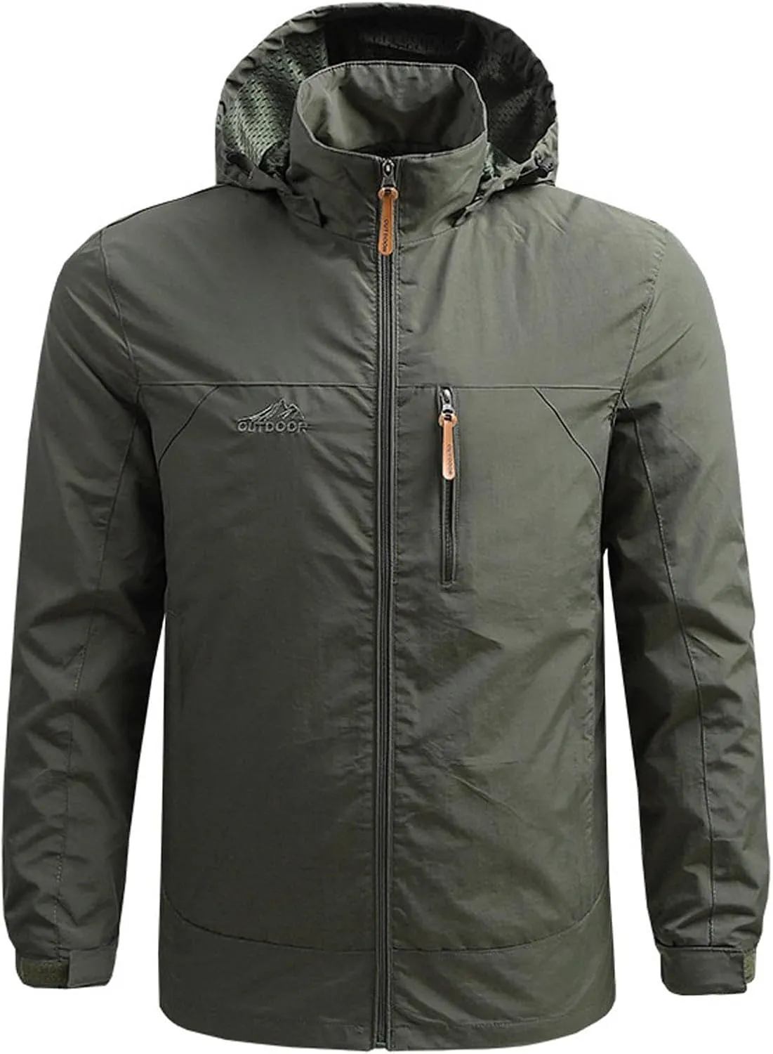 Mens Lightweight Windbreaker Waterproof Rain Jacket Full Zip Up Outdoor Light Coat with Detachable Hood
