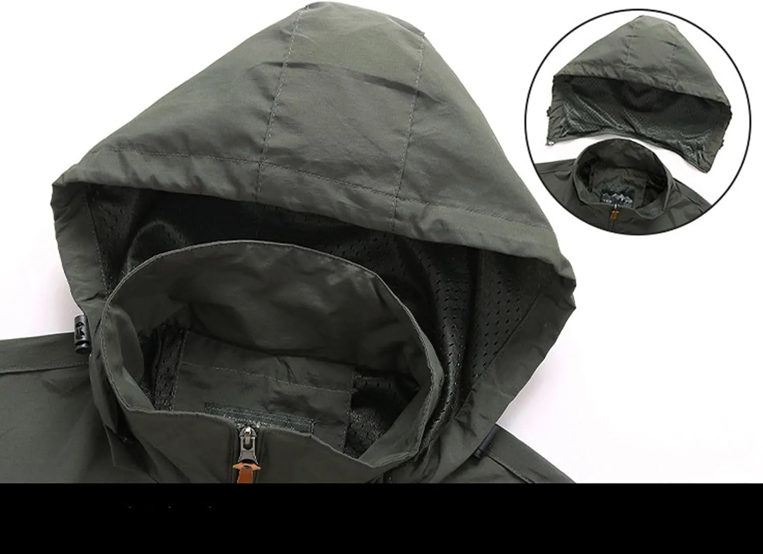 Mens Lightweight Windbreaker Waterproof Rain Jacket Full Zip Up Outdoor Light Coat with Detachable Hood