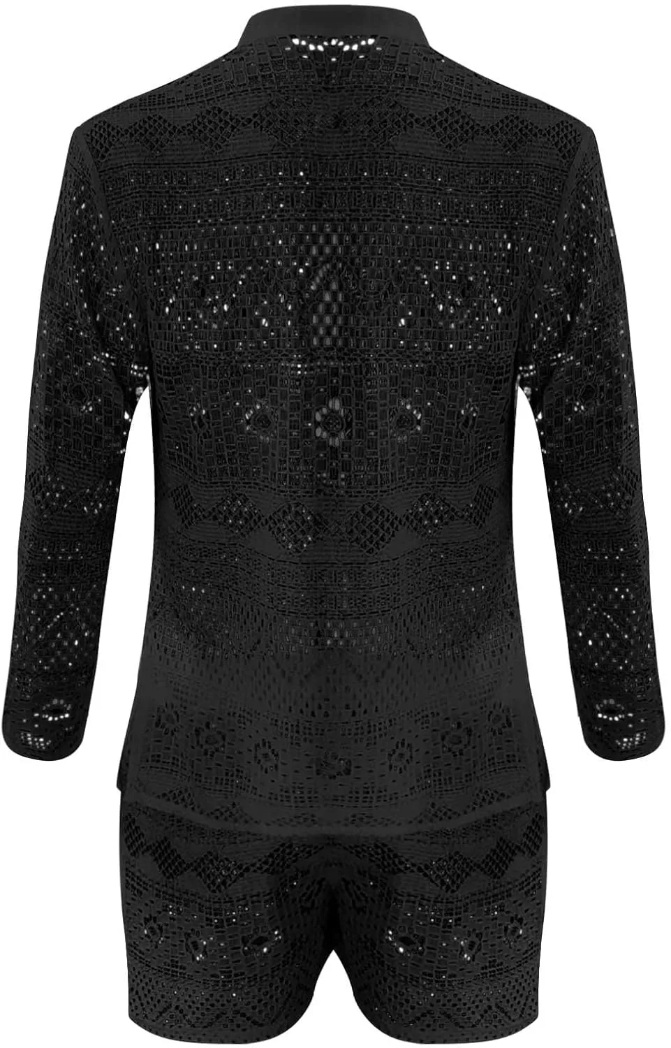 Men's Mesh 2 Piece Outfits Short Sleeve Button Down Shirts Drawstring Elastic Shorts Sets Summer Soft Sport Suit