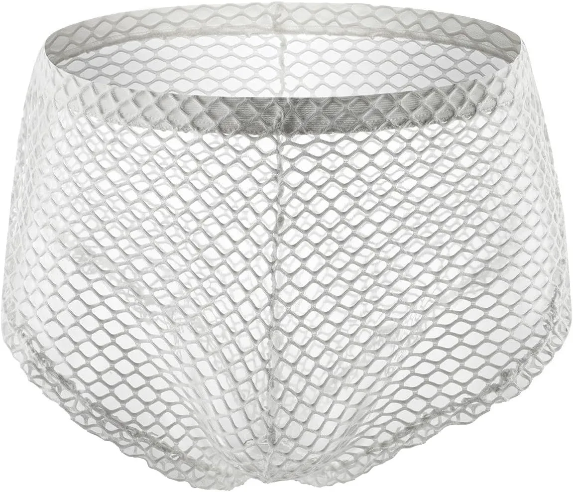 Mens Mesh Underwear Sexy Thin Breathable Button Snaps High Cut Underwear See Through Low Waisted Comfort Soft Pouch Trunks