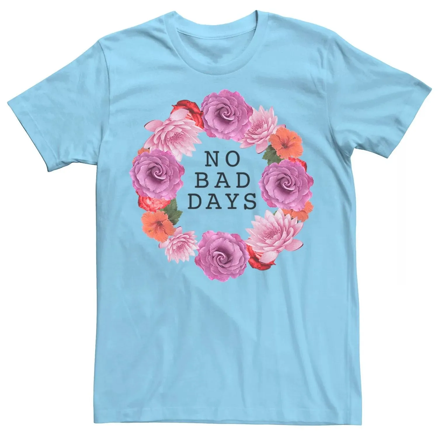 Men's No Bad Days Licensed Character Floral Wreath T-Shirt, Light Blue